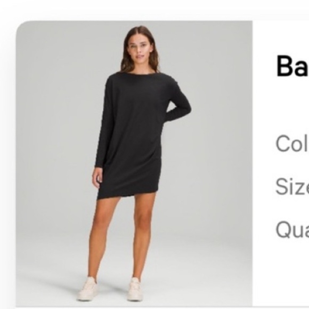 Lululemon back in action long sleeve dress in black size 4